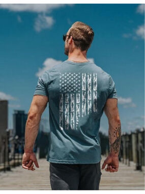 Nine Line Apparel Blue Short Sleeve Shark Flag Graphic Tee NWT S
